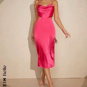 Satin Cutout Tie Back Midi Dress